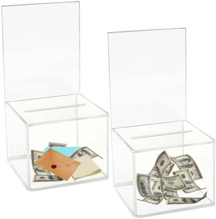 Clear Acrylic Donation, Ballot, & Suggestion Boxes with Display -2 Pack