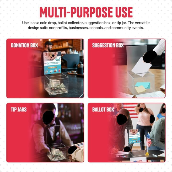 Clear Acrylic Donation, Ballot, & Suggestion Boxes with Display -2 Pack