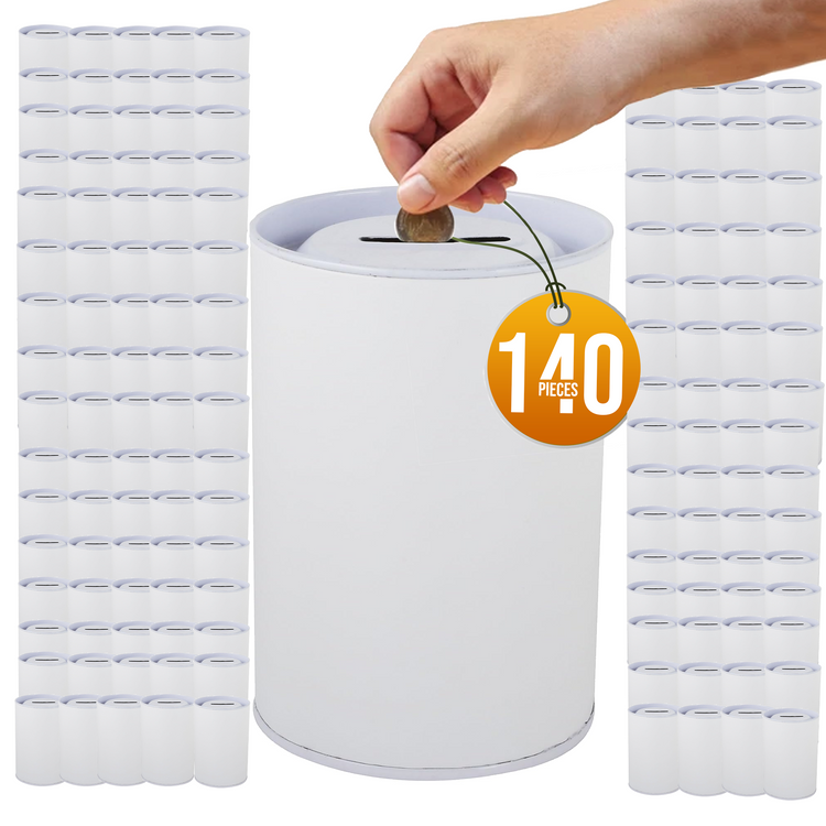 4.5 inch high  Cardboard Donation Cans with tin top and bottom- No Customization, Eco-Friendly, Case of 140 pieces