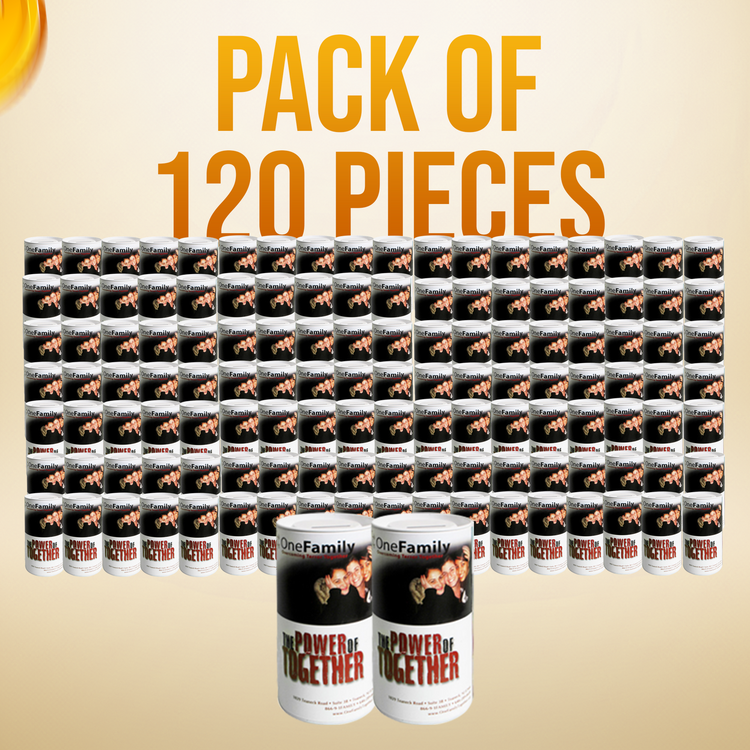 5.5 inch high Cardboard Donation Cans with tin top and bottom- Custom Printed Label, Eco-Friendly, Case of 120 Pieces