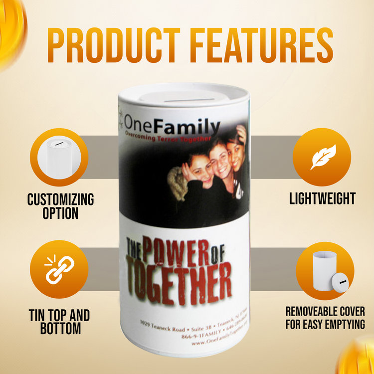 5.5 inch high Cardboard Donation Cans with tin top and bottom- Custom Printed Label, Eco-Friendly, Case of 120 Pieces