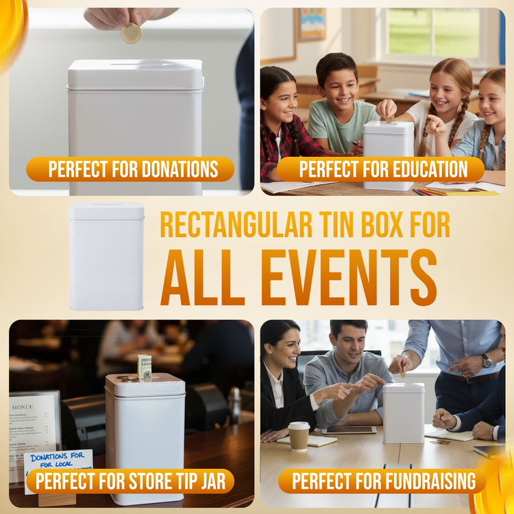 Rectangular Tin Donation Box with Slotted Removable Lid - (Case of 72 pieces)