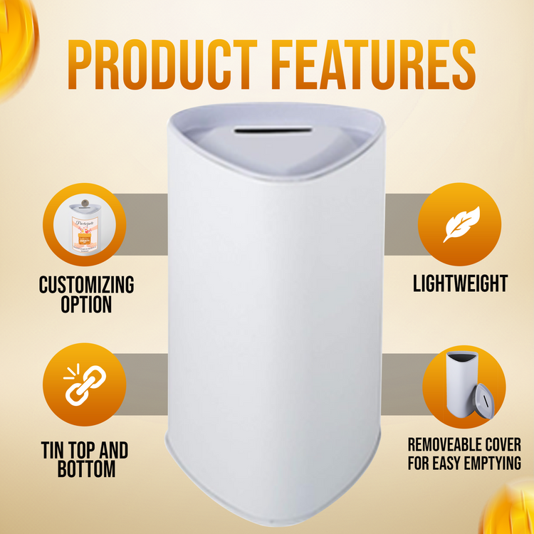 Triangle Tin Donation Box with Slotted Lid - Blank, Case of 72 Pieces