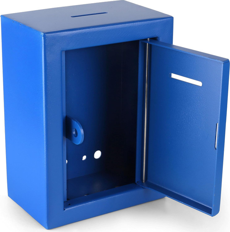 Classic Wall-Mount Pre-drilled back holes thick and secure Metal Donation collection Box with Padlock-Ready Front Latch