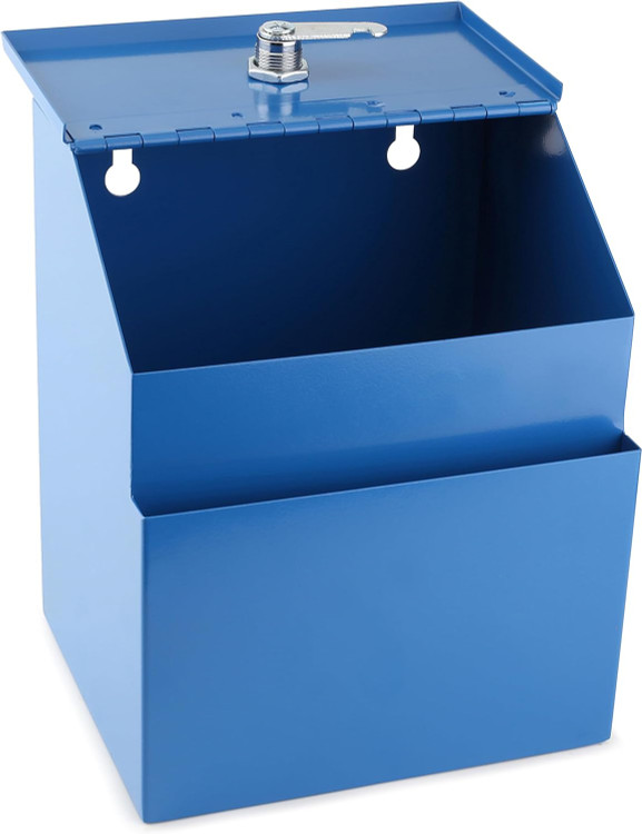 Wall-Mount Pre-drilled back holes Metal Donation & Key Drop Box with Dual-Slot Lid and front wide Pocket