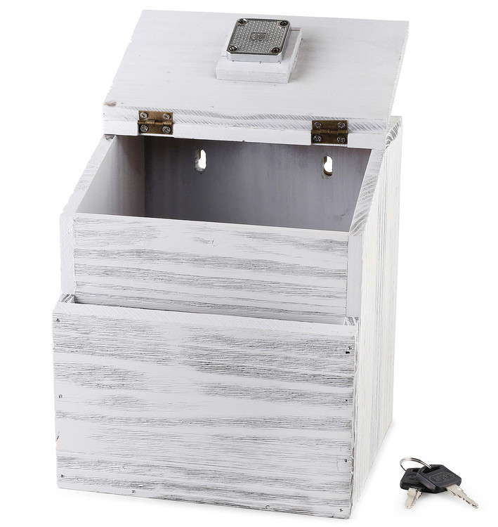 Countertop Wooden Donation Box with Lock and Card Slots for Ballots