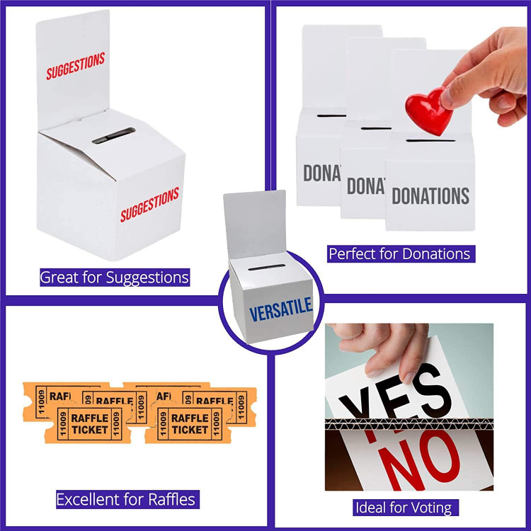 Reusable thick Cardboard raffle and office suggestion or event fundraising Box with wide Slot and Removable display area Header(10 Pieces per set)
