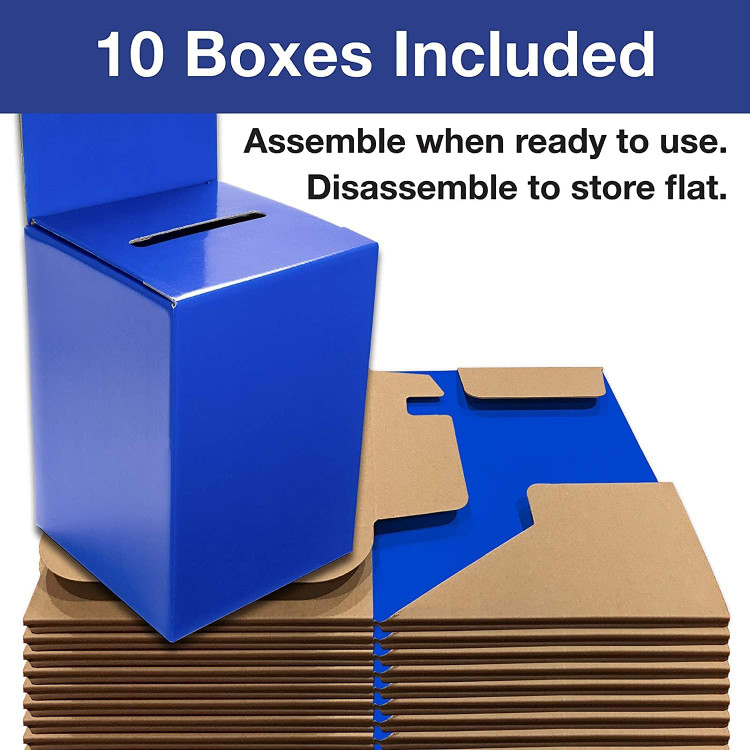 Reusable thick Cardboard raffle and office suggestion or event fundraising Box with wide Slot and Removable display area Header(10 Pieces per set)