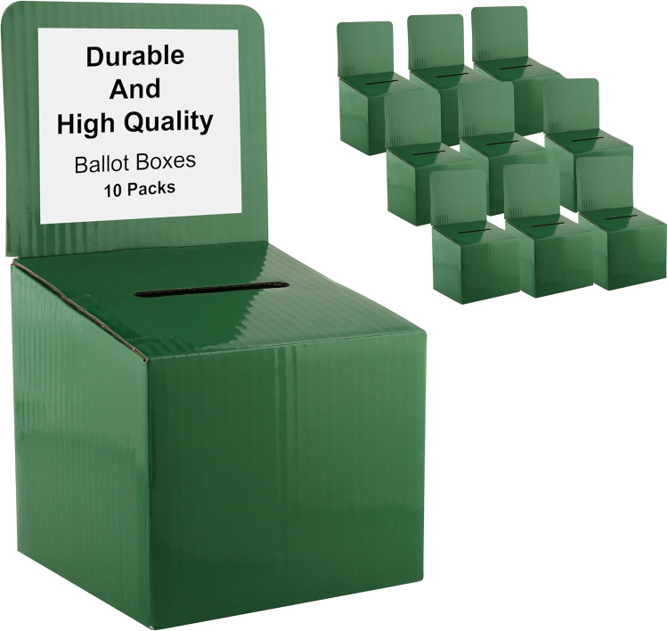 Reusable thick Cardboard raffle and office suggestion or event fundraising Box with wide Slot and Removable display area Header(10 Pieces per set)