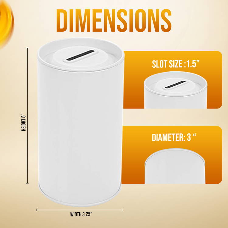 5 inch high Round Cylinder Tin Coin Collection Can with Slotted Removable Lid - (Case of 72 Pieces)