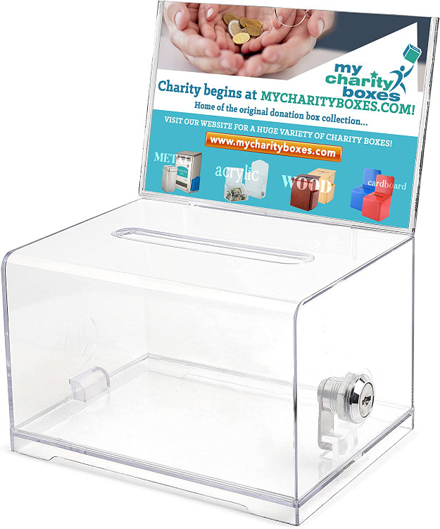 Rectangular Acrylic Donation, Ballot, and Suggestion Box with Lock and Display Panel
