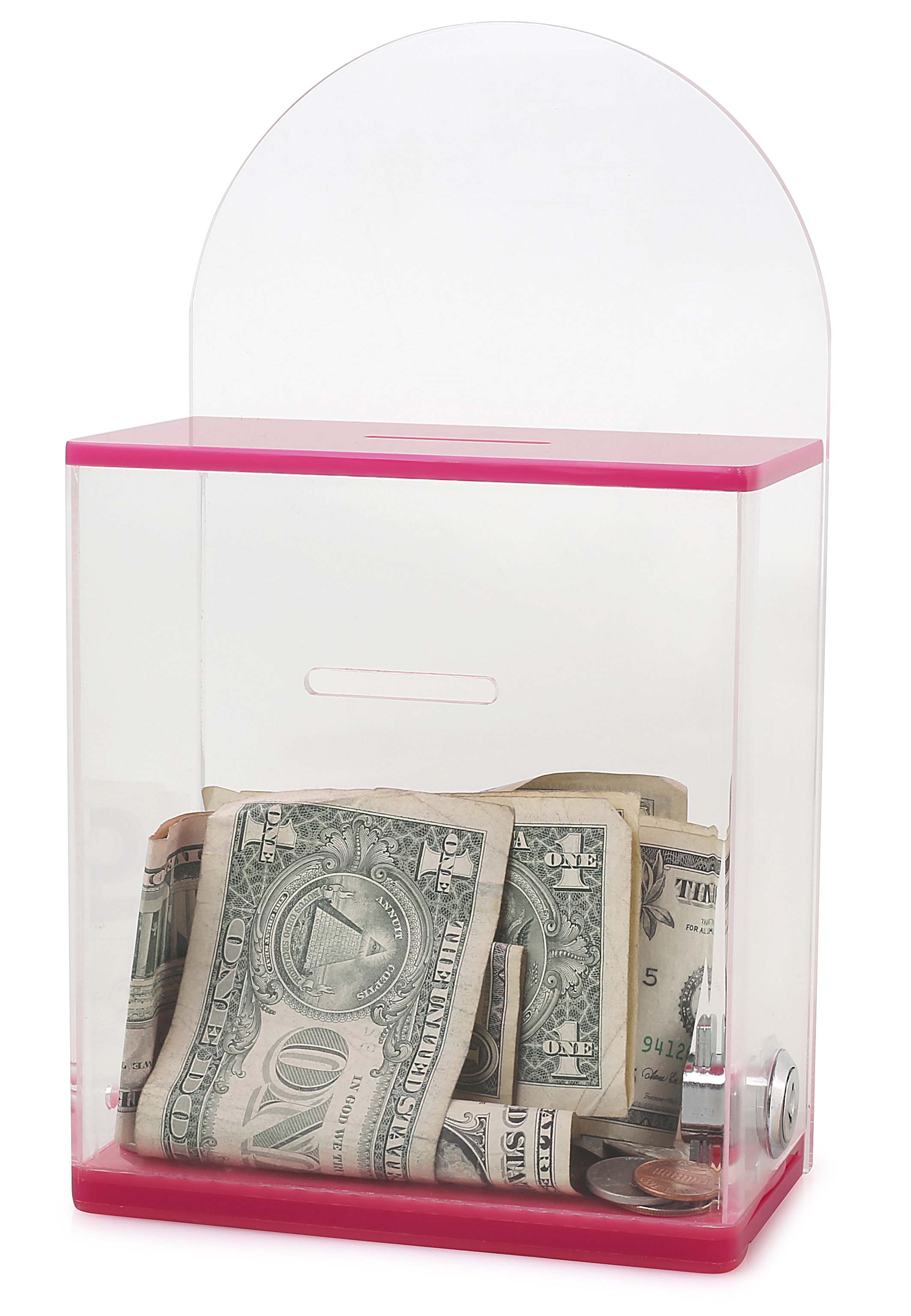 Acrylic Donation Box with Lock - Curved Back Display & Clear Front