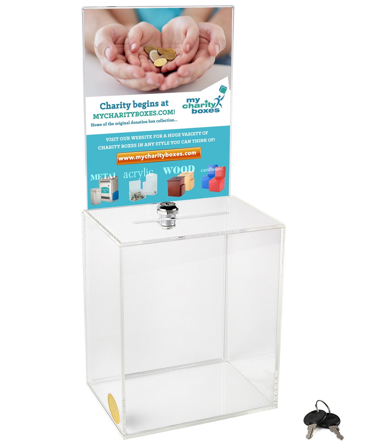 Mini Charity Collection Box w-5x4 Sign back