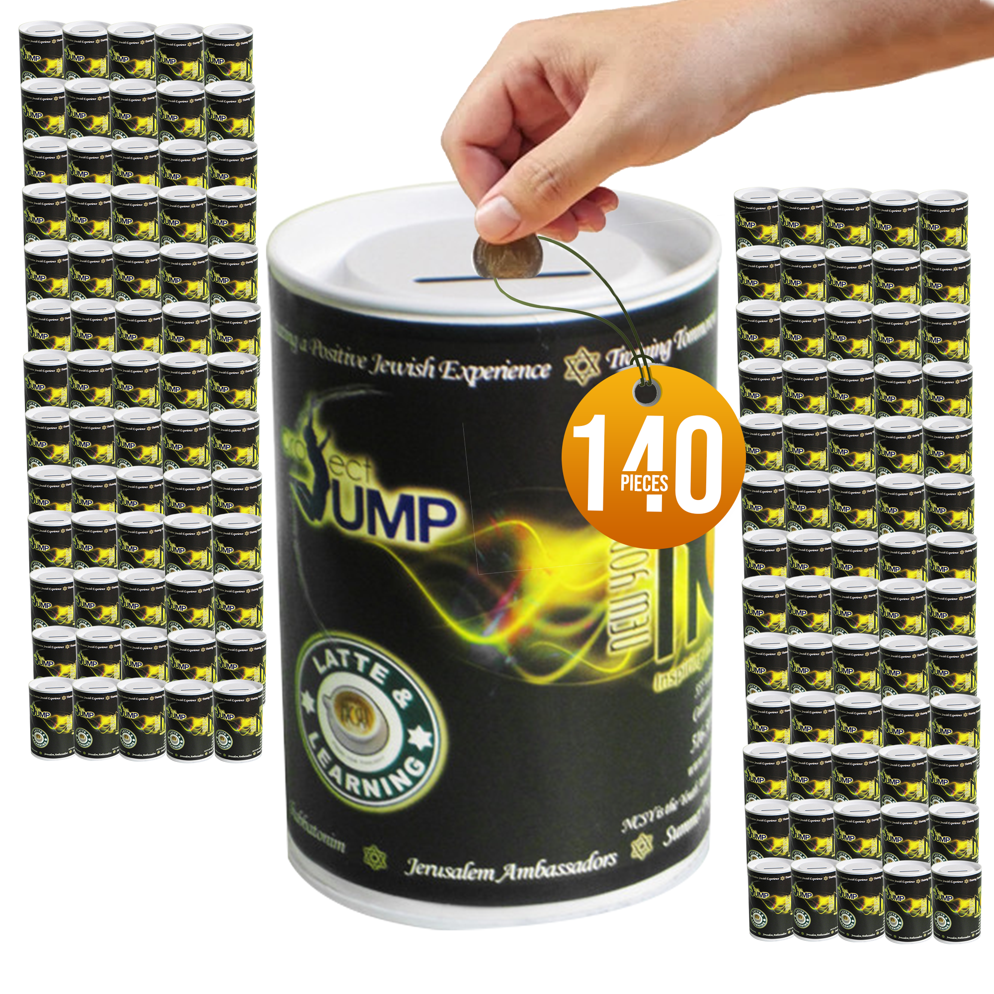 4.5 inch high Cardboard Donation Cans with tin top and bottom- Custom printed label, Eco-Friendly, Case of 140 pieces