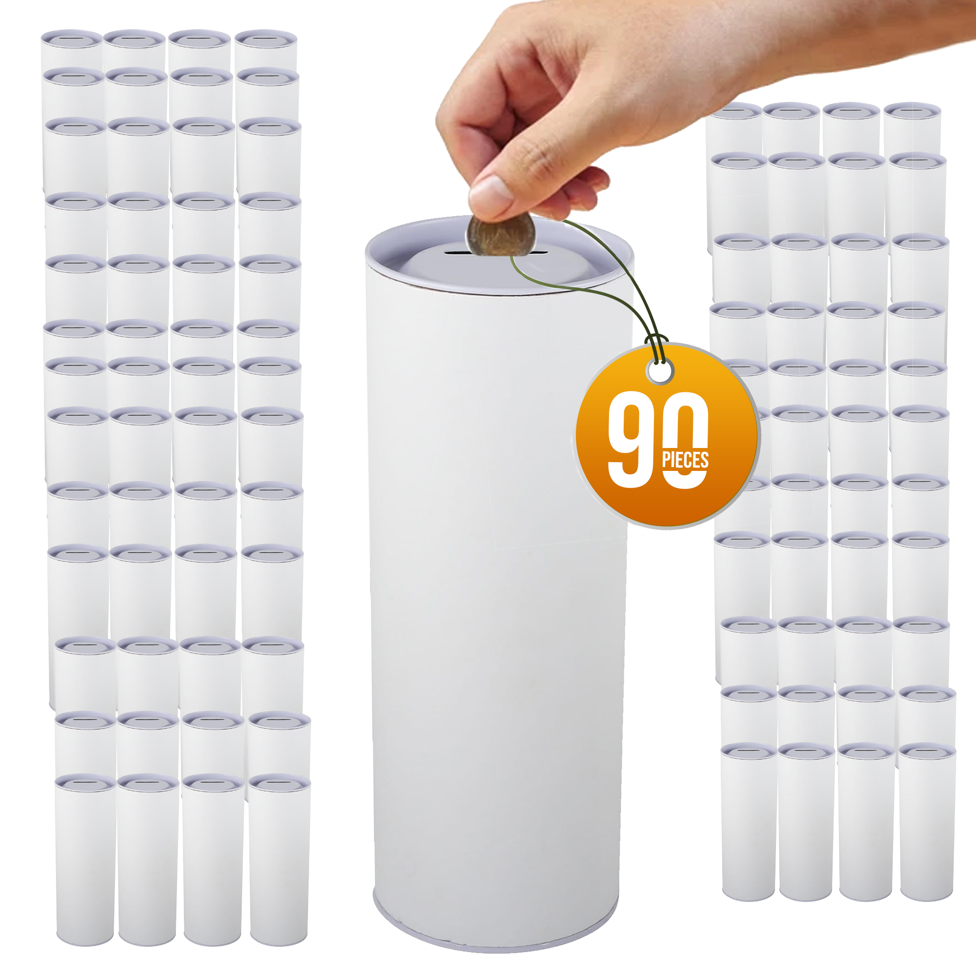 6.5 inch high Cardboard Donation Cans with tin top and bottom- No Customization, Eco-Friendly, Case of 90 Pieces