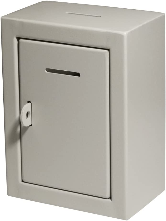 Classic Wall-Mount Pre-drilled back holes thick and secure Metal Donation collection Box with Padlock-Ready Front Latch