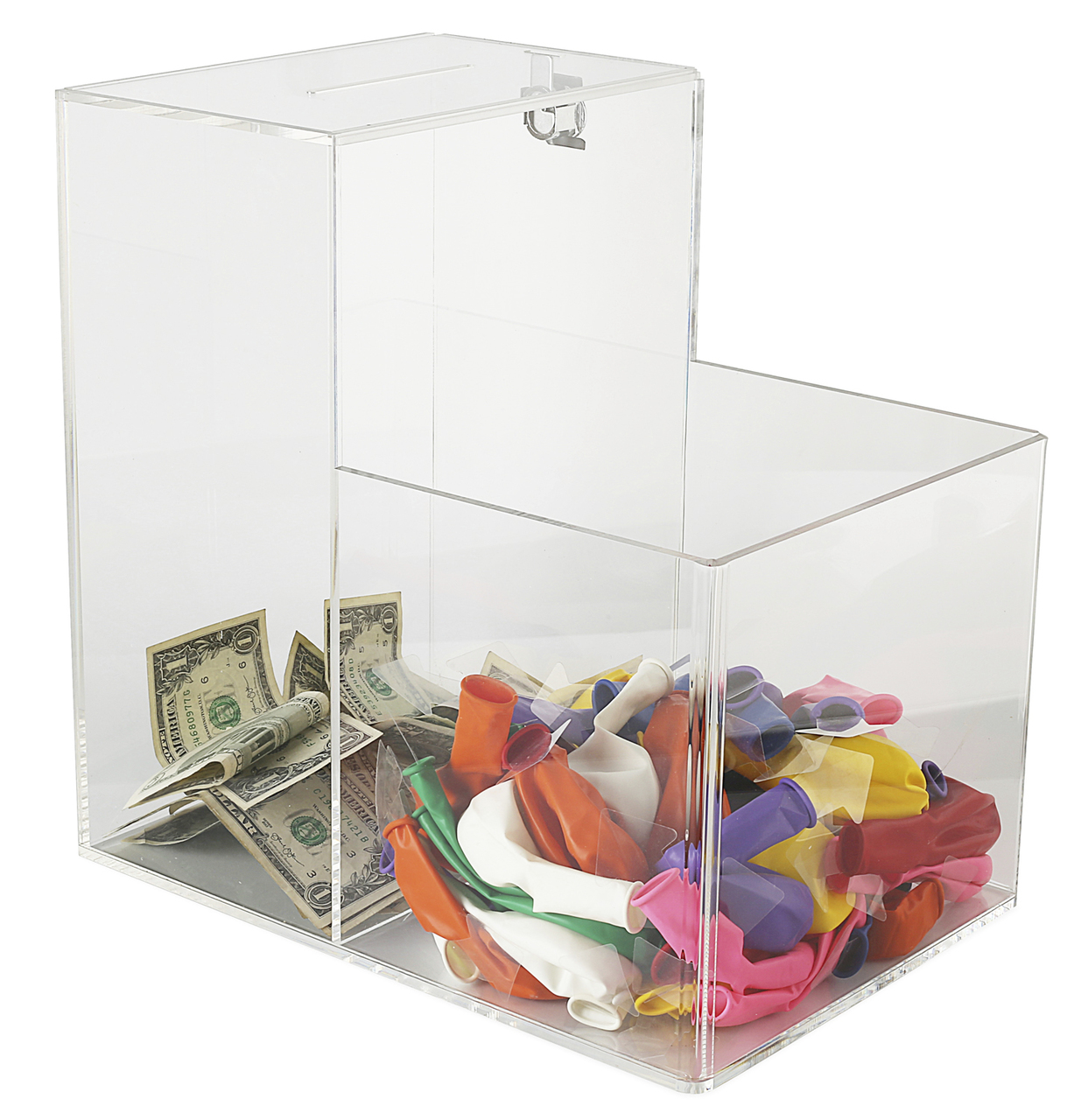Two-Tier Clear Acrylic Donation Box with Lock - Open Front Display for give and take projects