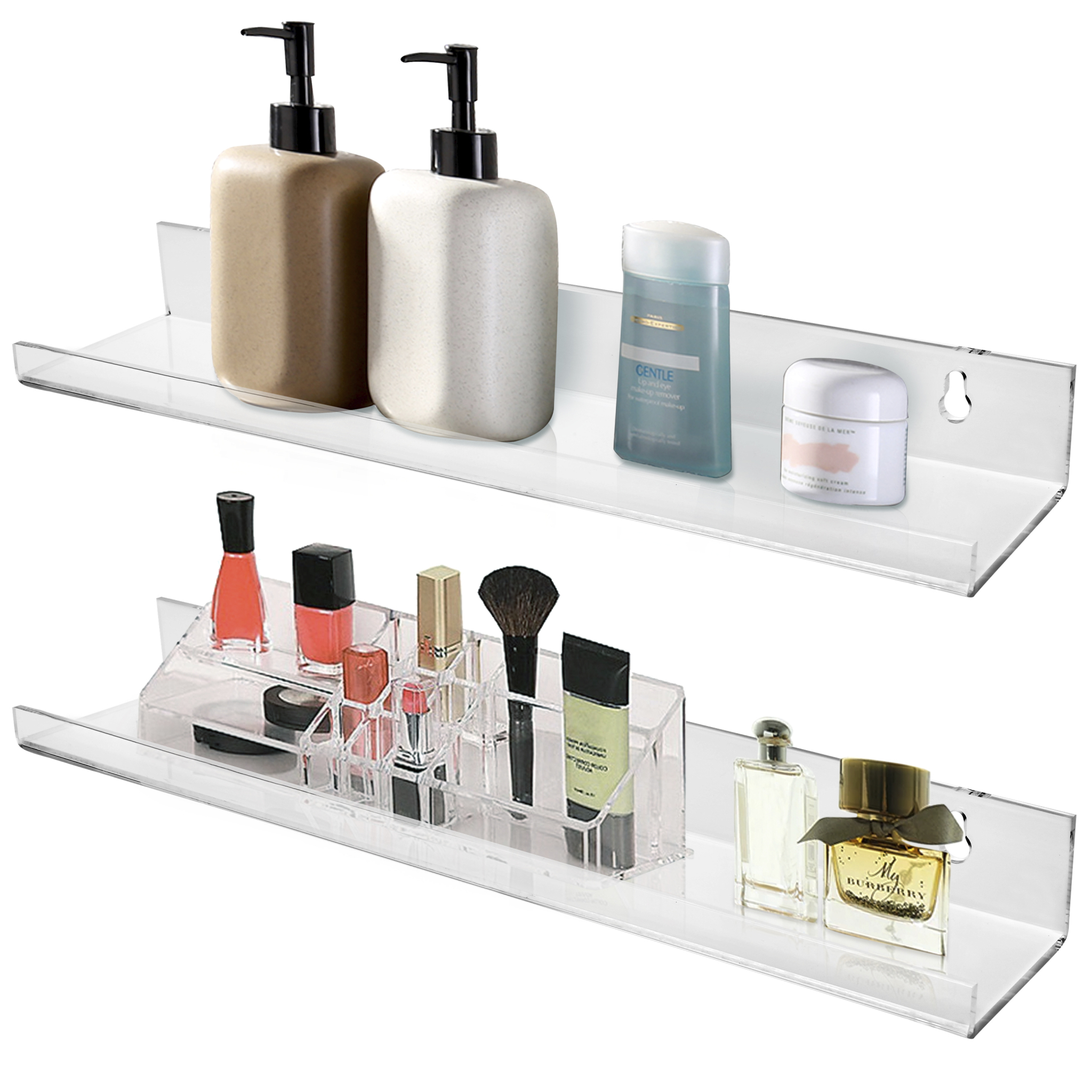 KLYWUN 2-Pack Acrylic Clear Shower Shelves,Adhesive Bathroom