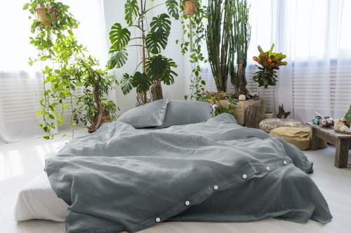 Linen Duvet Cover in *GREY* Euro twin XL size: 55x87 inch (140x220cm)