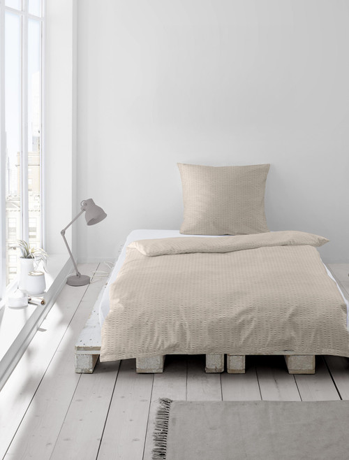 Duvet Cover Set BIANCA *beige / grey  seersucker cotton*