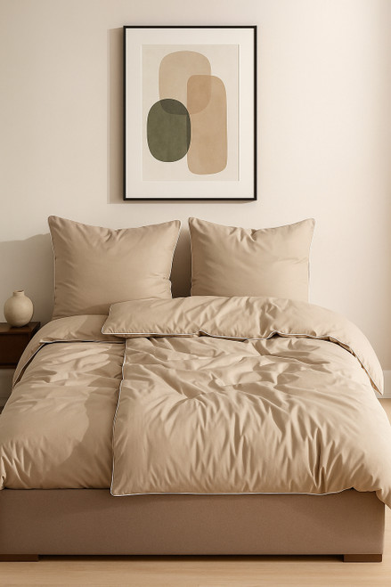 Duvet Cover Set "BEIGE" *with piping* -hotel closure-