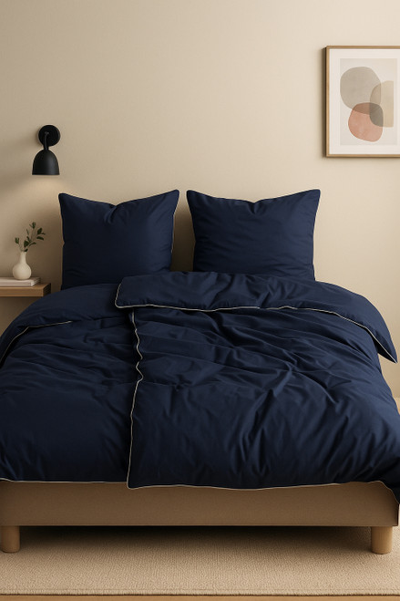 Duvet Cover Set "NAVY" *with piping* -hotel closure-