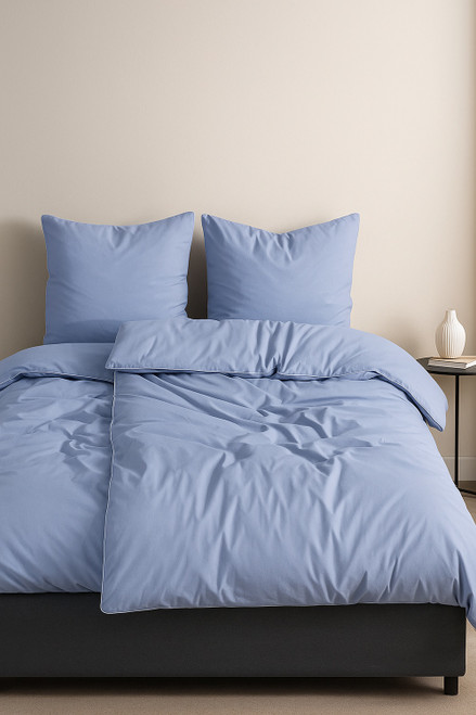 Duvet Cover Set "LIGHT BLUE" *with piping* -hotel closure-