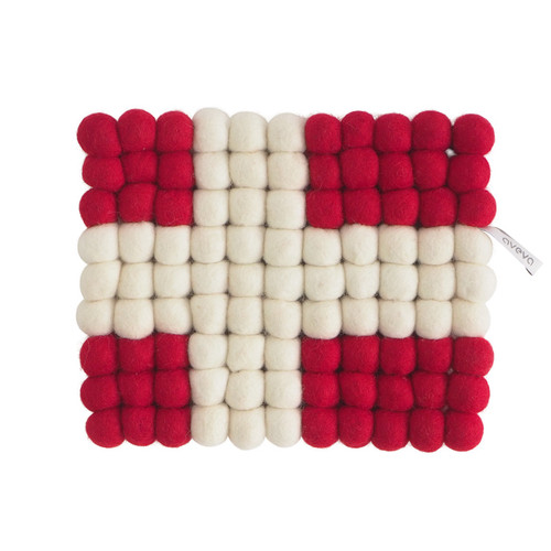 Wool Felt Ball Trivet Hot Pad *DANISH FLAG*