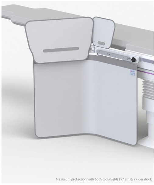 Lower body table shields with a single friction pivot, accessory rail and optional top shields (312/E-015, -016)