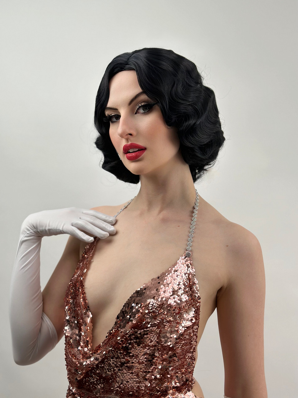 DELUXE Black Flapper 1920's Finger Wave Costume Wig by Allaura