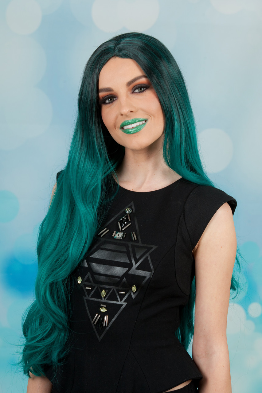 Green Wig Kylie Hollywood Socialite Ombre Long Green Wig (Kylie