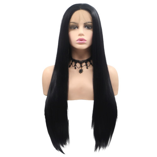 CASSIE Lace Front Long Black Straight Wig by Queenie Wigs
