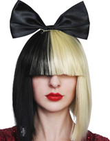 Pop Empress (Sia) Wig with Black Bow Half Blonde and Black Womens Costume Wig - by Allaura