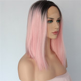 TAYLOR - Lace Front Ombre Light Pink Bob Wig - by Queenie Wigs