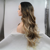 ANGELINA - Lace Front Long Wavy 3 Tone Brown Long Wig - by Queenie Wigs