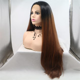 KATIE - Lace Front Long Straight Ombre Brown Wig - by Queenie Wigs