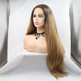 KENDALL- Lace Front Long Straight Layers Ombre Blonde Wig - by Queenie Wigs