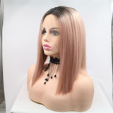 HARLOW - Lace Front Ombre Peach Blunt Bob Wig - by Queenie Wigs