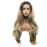 AVA - Lace Front Long Wavy Ombre Blonde Wig - by Queenie Wigs