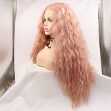MIA - Lace Front Long Curly Pink Wig - by Queenie Wigs