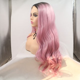 HARPER - Lace Front Long Wavy Ombre Pink Wig - by Queenie Wigs