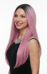 EMILY - Lace Front Long Straight Ombre Pink Wig - by Queenie Wigs