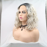 EDEN - Lace Front Ombre Platinum White Blonde Wavy Bob - by Queenie Wigs