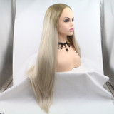 SUMMER - Lace Front Long Straight Ash Blonde Ombre Wig - by Queenie Wigs