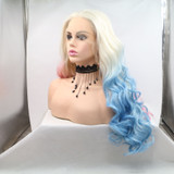 QUINN - Lace front Platinum Blonde with Pink and Blue Curly Wig - by Queenie Wigs
