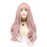 BLUSH - Heat Resistant Dusty Rose Wavy Wig with Light Fringe by Queenie Wigs