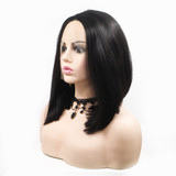 JANE - Lace Front Medium Length Straight Black Wig - by Queenie Wigs