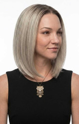 ARABELLA - Lacefront Ombre Grey Blonde Ash Blonde Straight Bob with Dark Roots - by Queenie Wigs