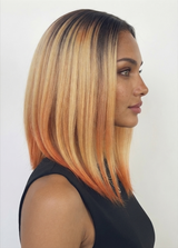 MILLIE - Lacefront Ombre Strawberry Blonde Straight Bob with Dark Roots - by Queenie Wigs