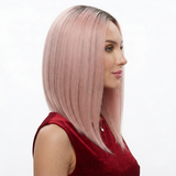 KITTY - Lace Front Dusty Pink with Dark Roots Straight Wig - by Queenie Wigs